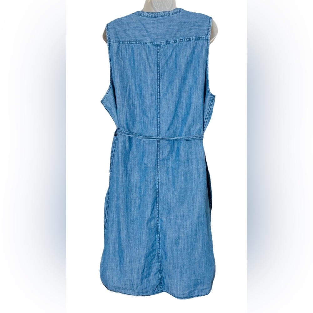 J. Crew 2X Shirt Dress Chambray Blue Tie Waist Belted Button Front Crew Neck - Picture 4 of 12